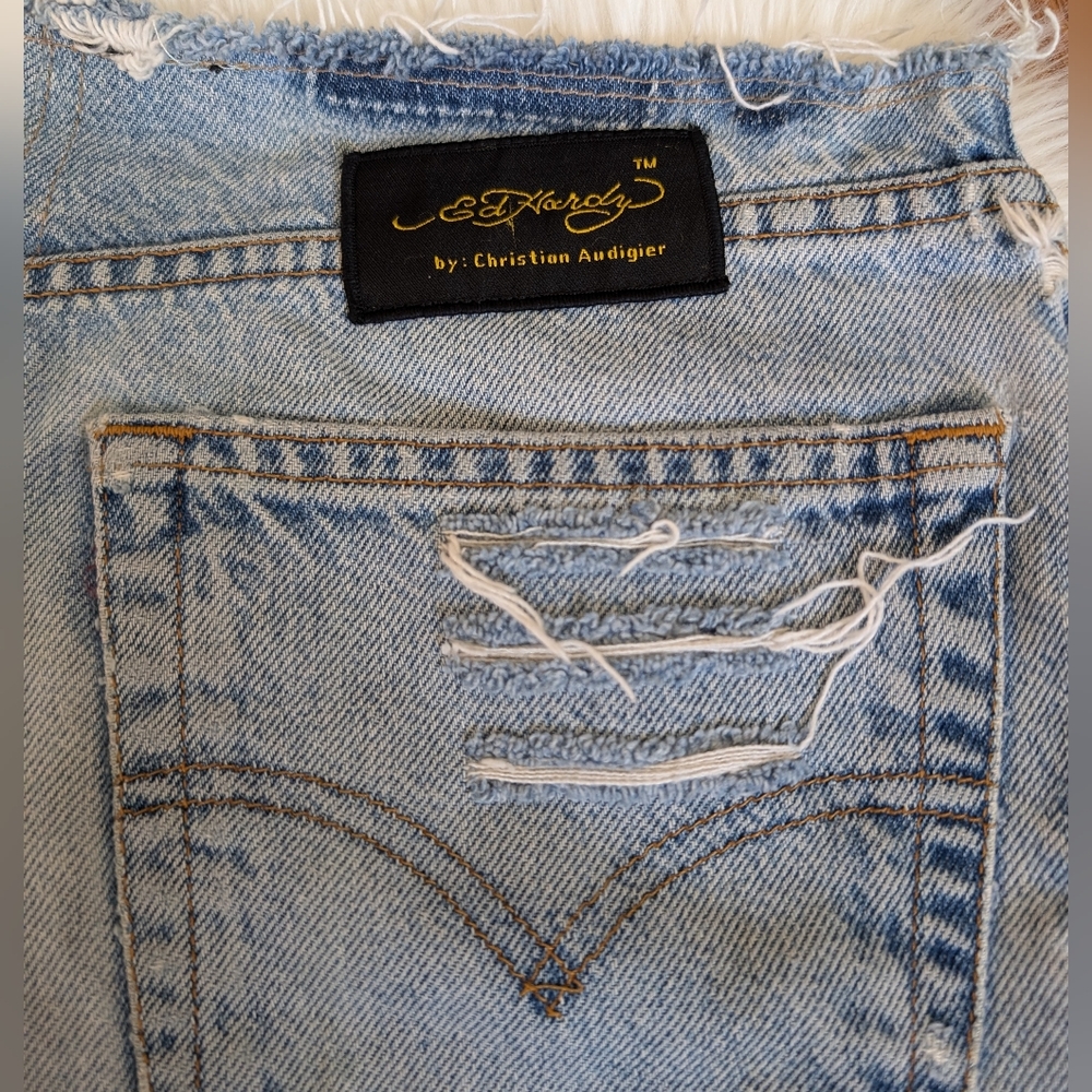 Ed Hardy Reworked Y2k Levi's Denim Mini Skirt 30 - Picture 3 of 8